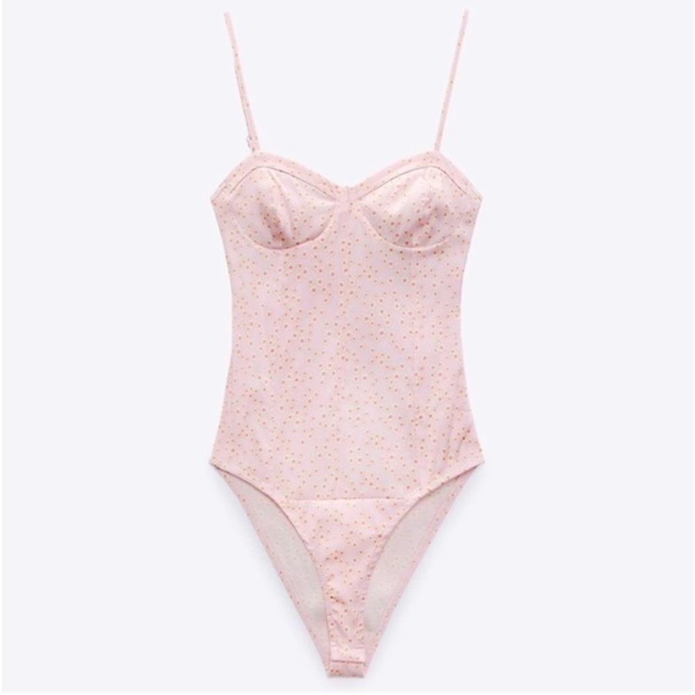 NWT Zara Pink Floral Satin Corset Bustier Bodysuit